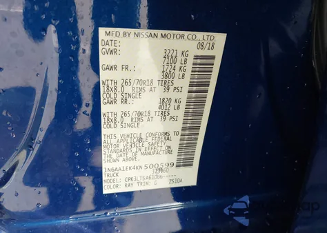 2019 Nissan Titan Sv from USA, damaged, VIN 1N6AA1EK4KN500599